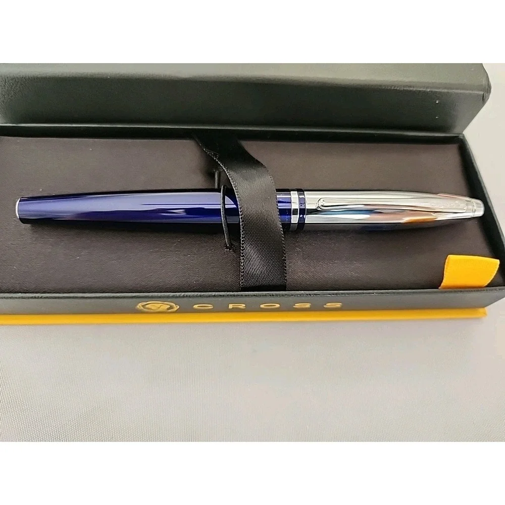CROSS CALAIS Chrome/Blue Refillable Rollerball Pen Gift Box Med Point CFS Logo